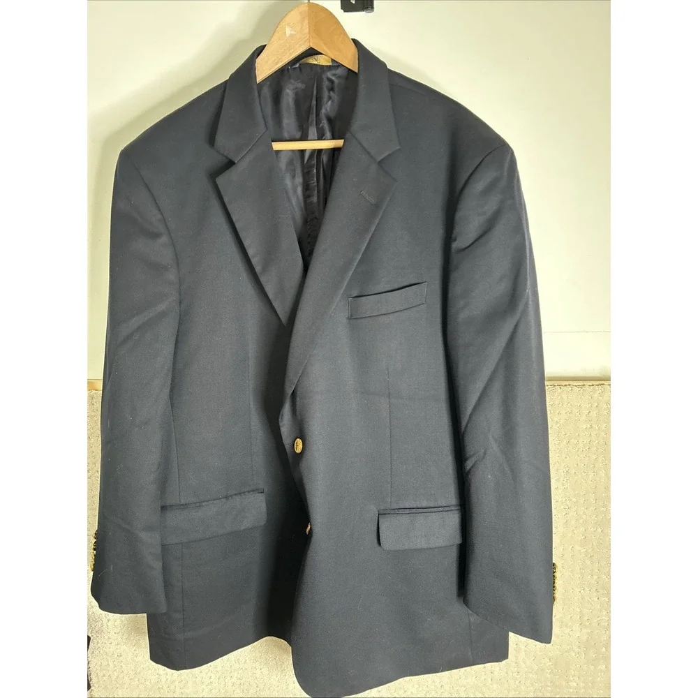 Brooks Brothers 346 Wool Cashmere Blazer Navy Blue Size 48R Gold‎ Buttons